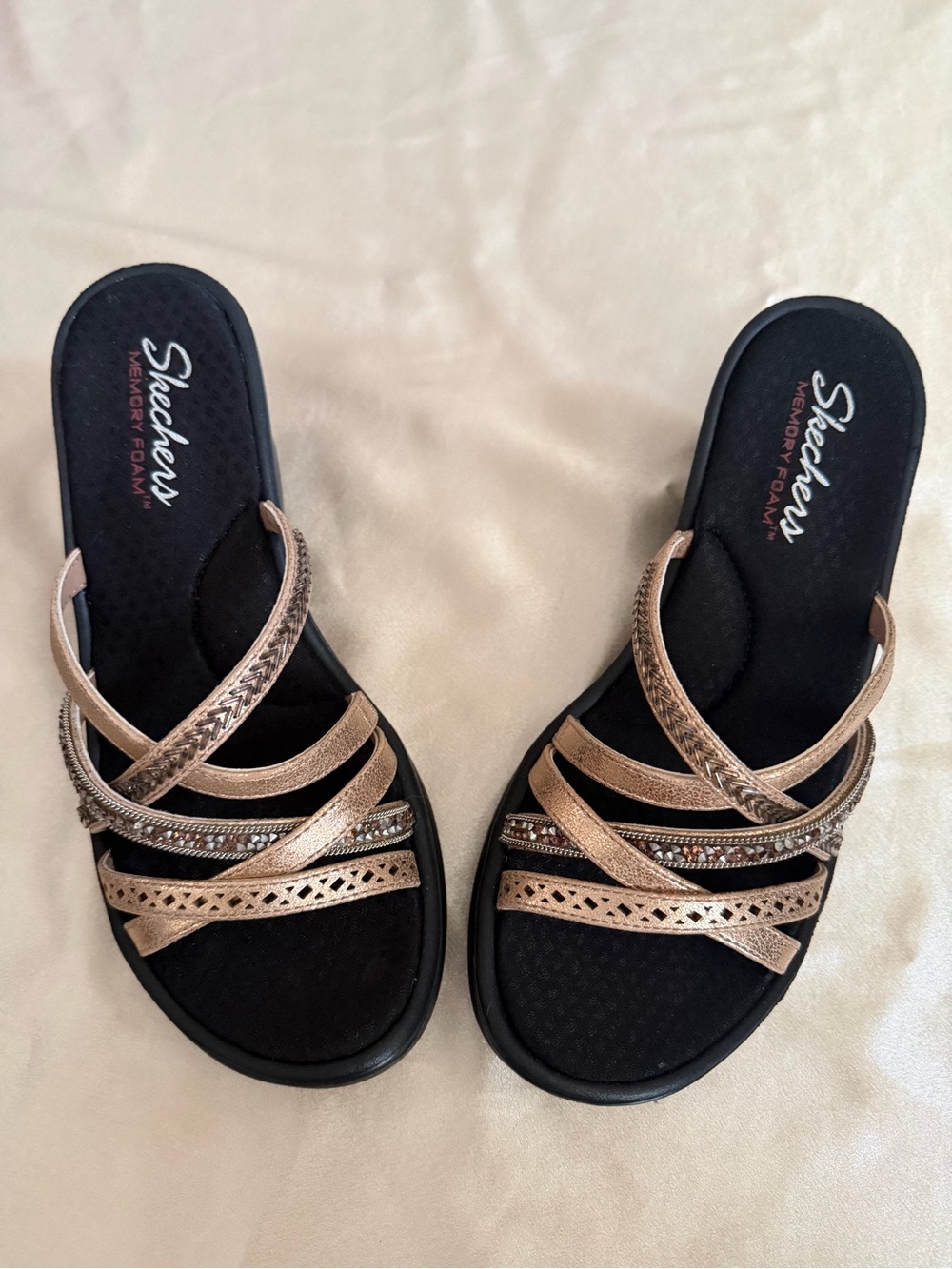 Skechers Cali Rumbler Wave - New Lassie Wedge Sandals, Rose Gold, Size 8 - Picture 9 of 11